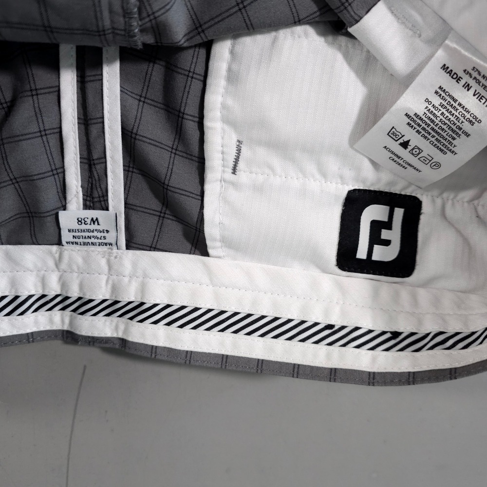 FootJoy Golf Shorts Mens 38 Grey Plaid‎ Flat Front Performance Grid - Picture 2 of 6